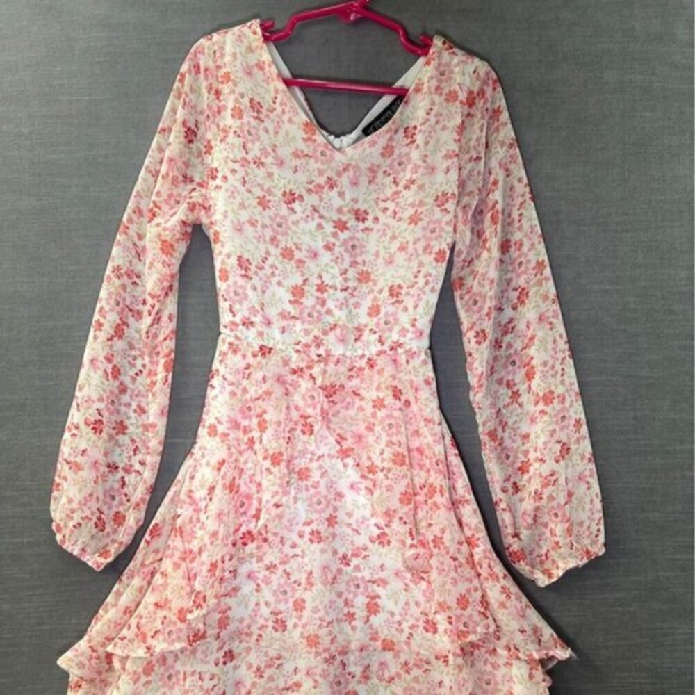 Trixxi Girl Size Small‎ Pink Floral Dress Long Sleeve